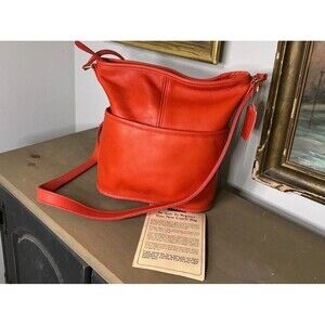 Vintage COACH Red Leather Bucket Bag …One-sided Hang Tag & Registration Card